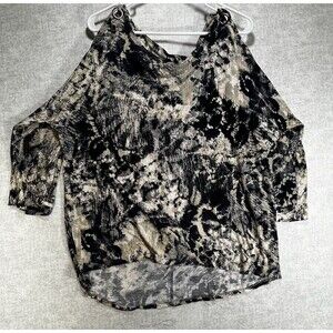 Cable and Gauge Cold Shoulder Top Size XL 3/4 Sleeve Viscose Animal Print